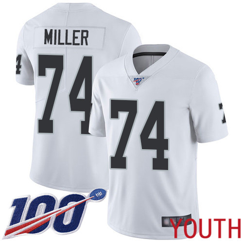 Oakland Raiders Limited White Youth Kolton Miller Road Jersey NFL Football #74 100th Season Vapor Jersey